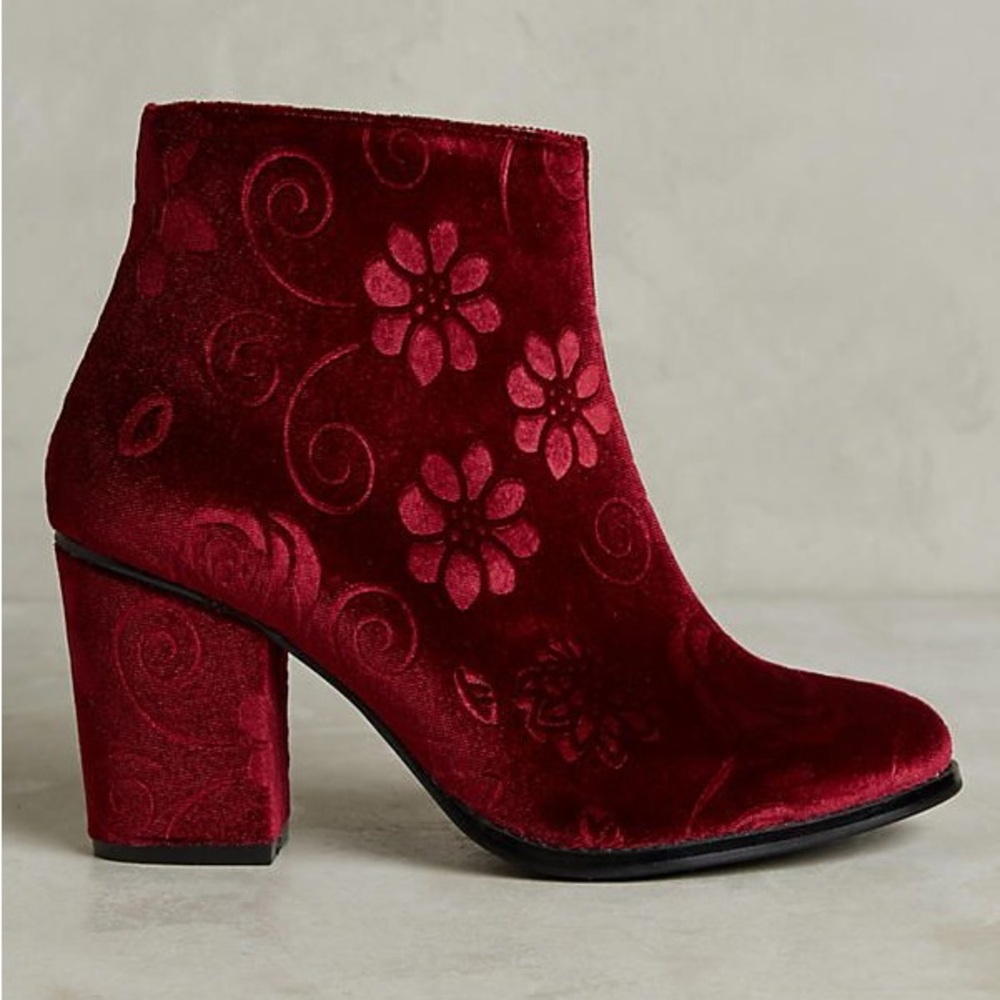 Anthropologie Billy Ella Velvet Embossed Boots